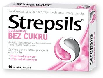 Strepsils b/cukru truskawkowy x 16past.